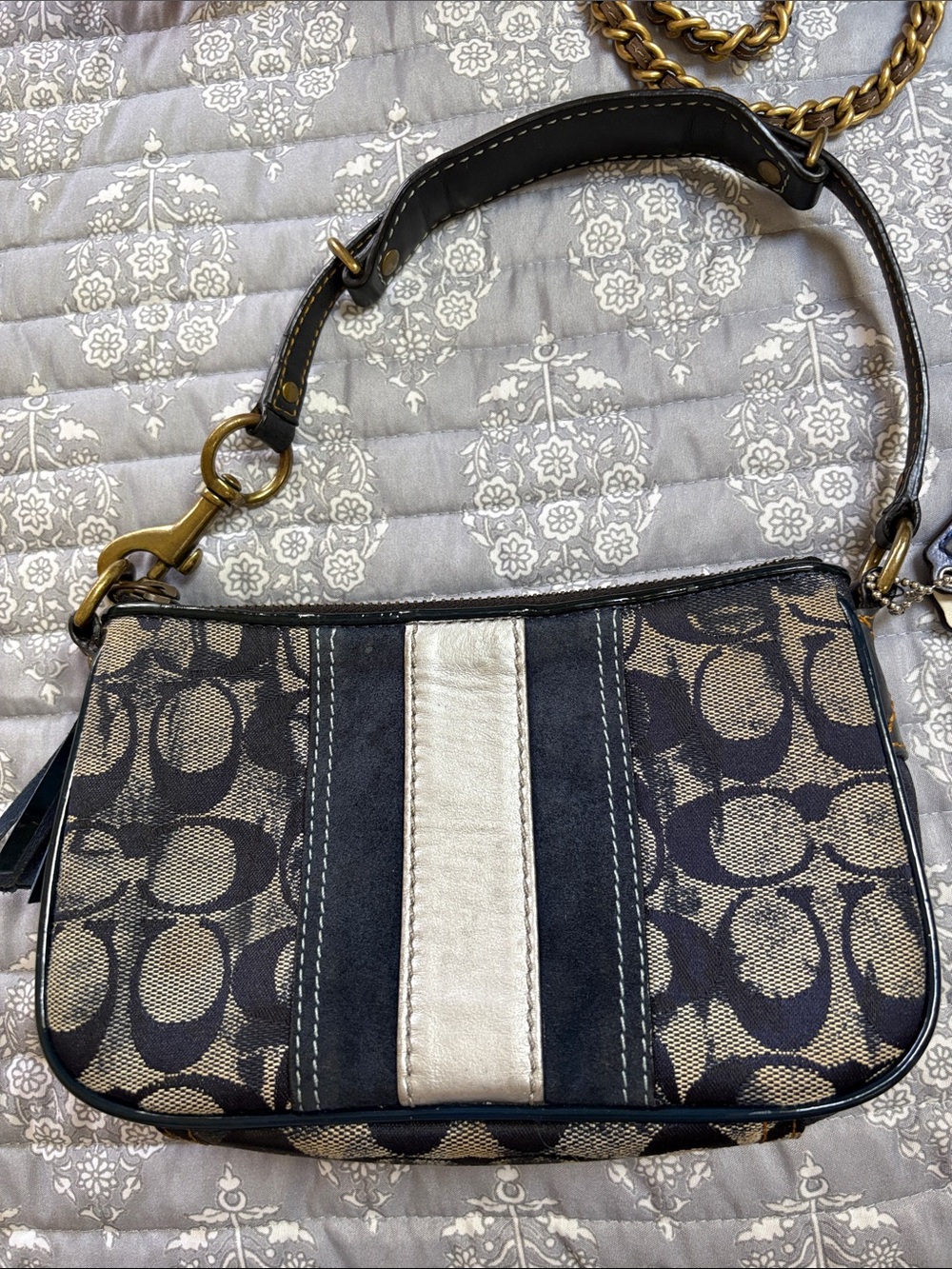 Coach Brown and Black Signature Stripe Shoulder Bag